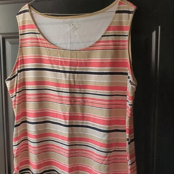 Kim Rogers Women’s 🧡 Sz 2X Coral/Tan Stripes Cotton Sleeveless Tank Top - Picture 1 of 8